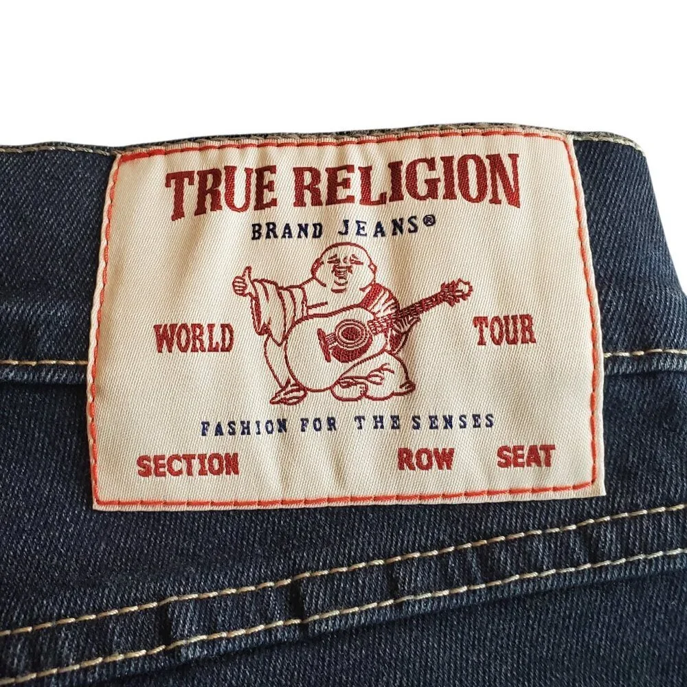 NEW TRUE RELIGION Men's Geno Relaxed Slim Distressed Dark Wash Blue Jeans